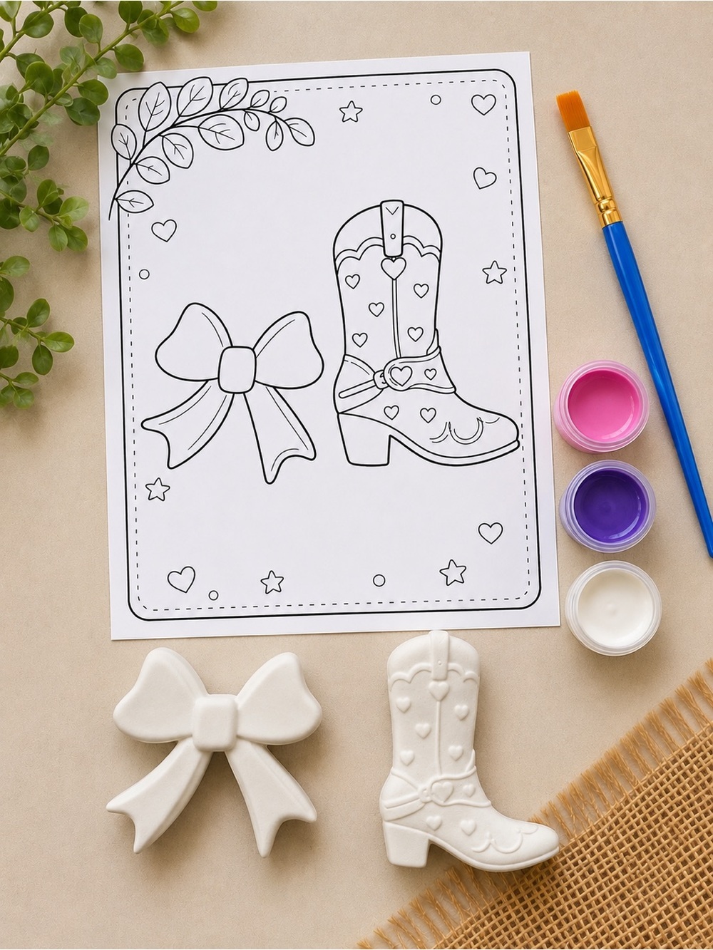 Cowgirl Boot & Bow Paint Your Own Plaster Craft Kit | Kids Party Favor - Picture 2 of 5